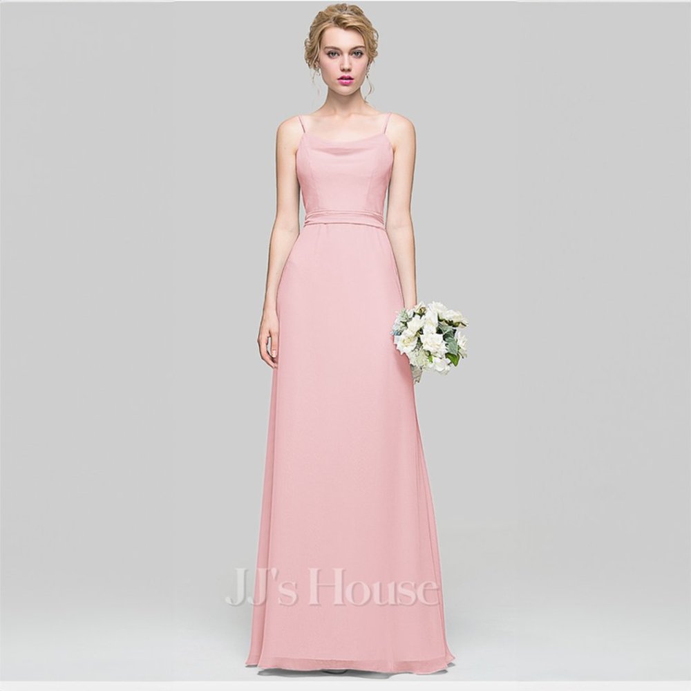 A-line Cowl Floor-Length Chiffon Bridesmaid Dress (Petal Pink)